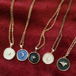 5 Piece Moon Heart Star Luck Necklace with chain and pendant charms - Gift set